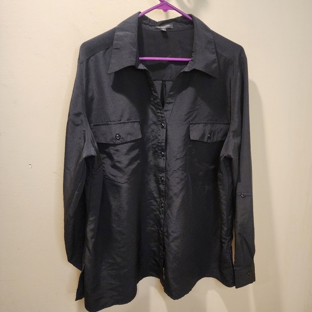 NOTATIONS Women's Black Plus Size Button Down Long Sleeves Shirt Size 3X